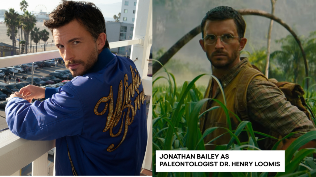 Jonathan Bailey plays Dr. Henry Loomis, a paleontologist whose knowledge becomes crucial in the face of the unexpected dangers lurking on the island