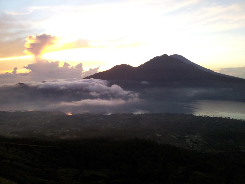 The sunrise in Mount Batur, Bali. Overseeing the Tabur Lake